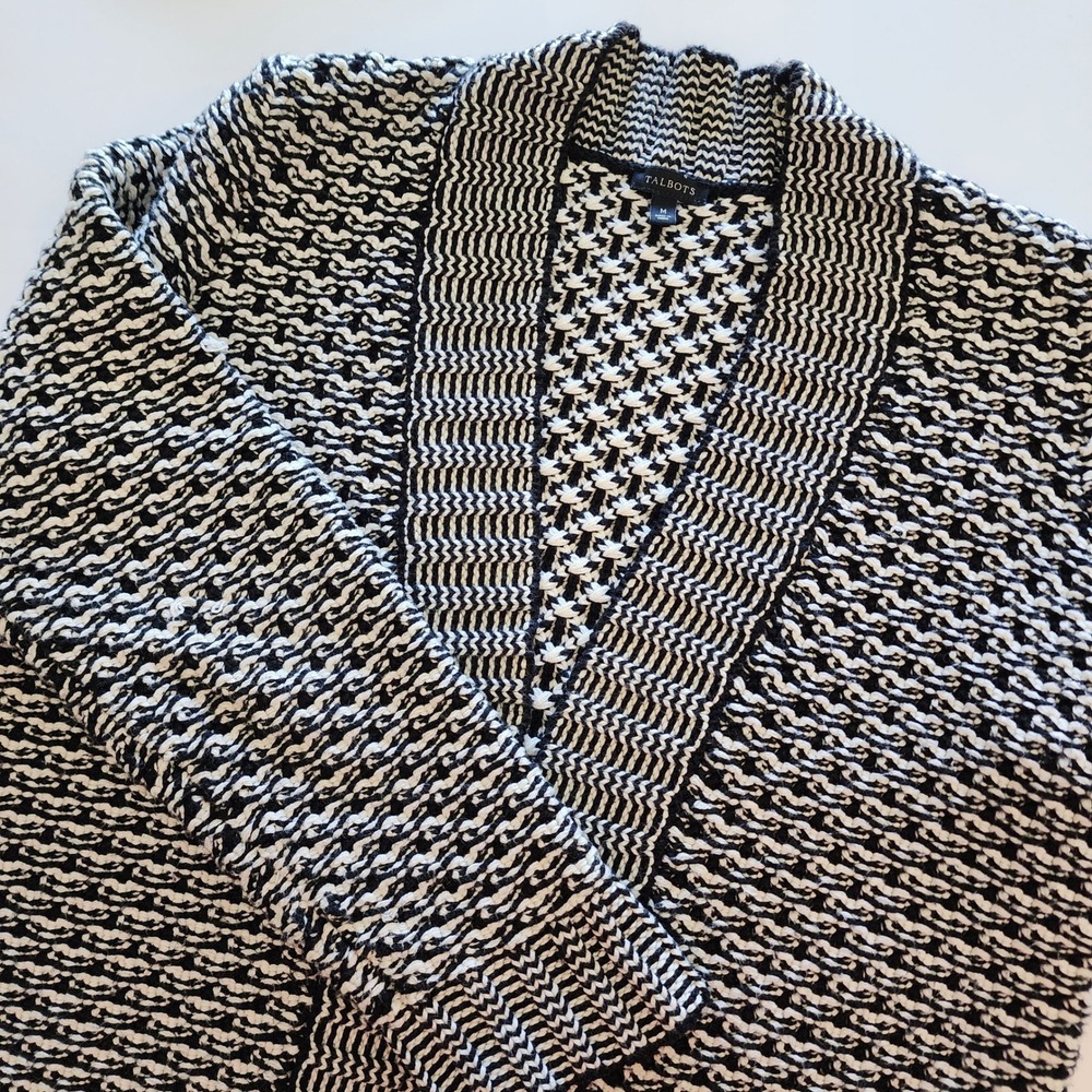 Talbots Black & White Knit Open Front Cardigan Sweater - Size M‎